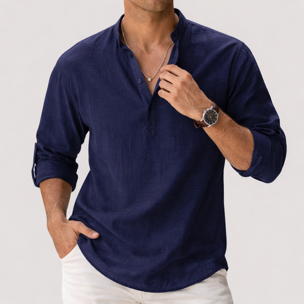 Men’s Long Sleeve Linen Polo Shirt