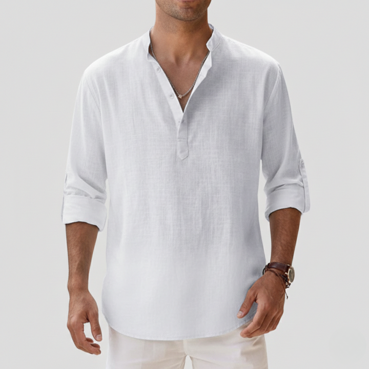 Men’s Long Sleeve Linen Polo Shirt