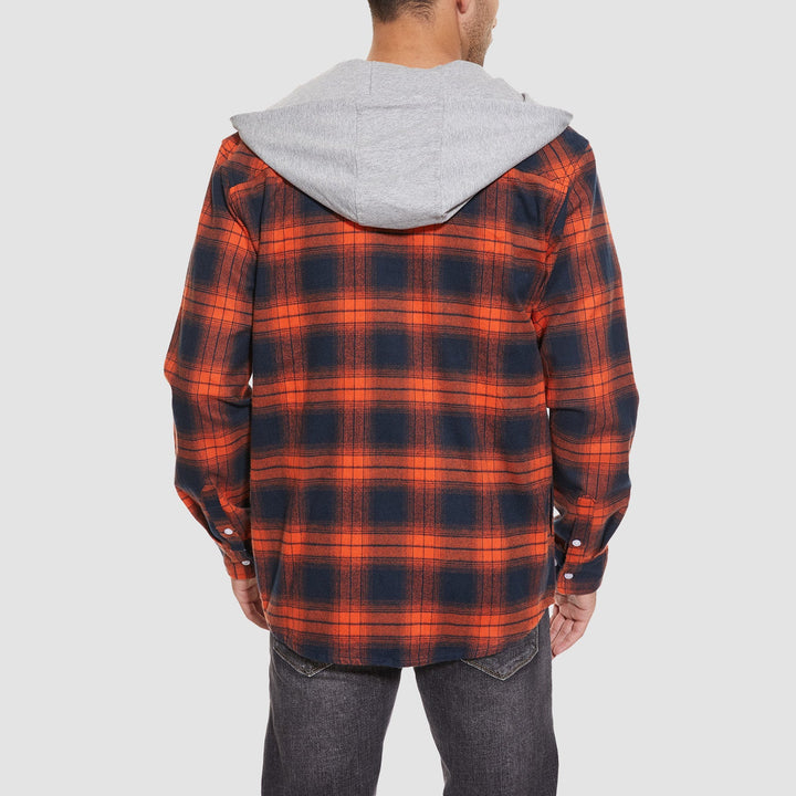 Men’s Long Sleeve Plaid Button-Down Jacket with Hood