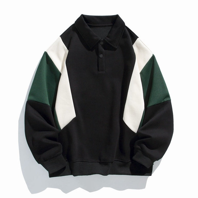 Men’s Long Sleeve Polo Sweatshirt with Contrast Panel Design