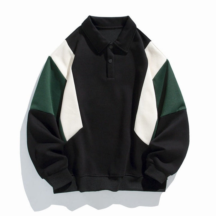 Men’s Long Sleeve Polo Sweatshirt with Contrast Panel Design