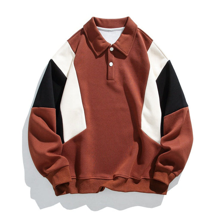 Men’s Long Sleeve Polo Sweatshirt with Contrast Panel Design