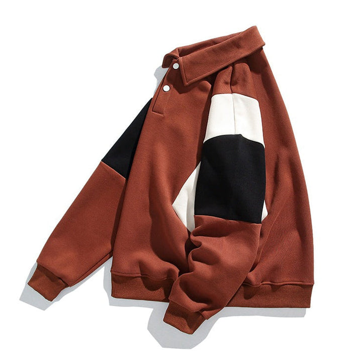 Men’s Long Sleeve Polo Sweatshirt with Contrast Panel Design