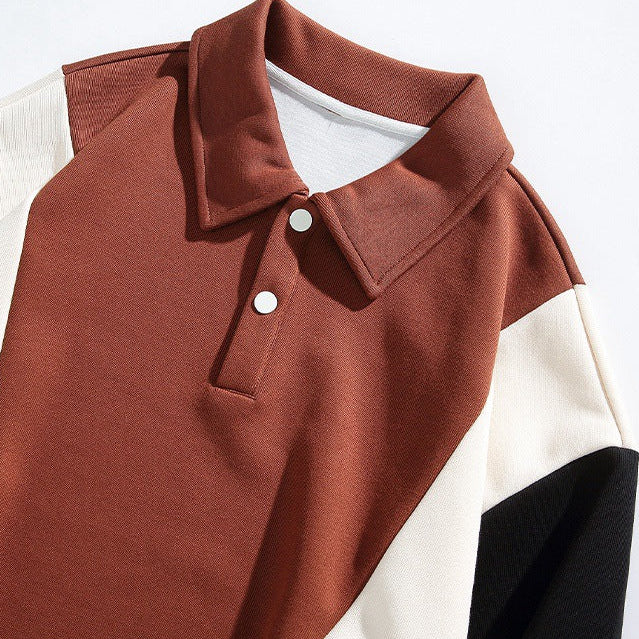 Men’s Long Sleeve Polo Sweatshirt with Contrast Panel Design