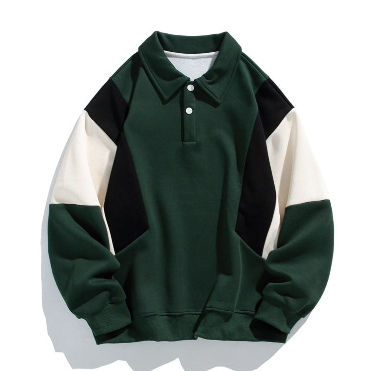 Men’s Long Sleeve Polo Sweatshirt with Contrast Panel Design