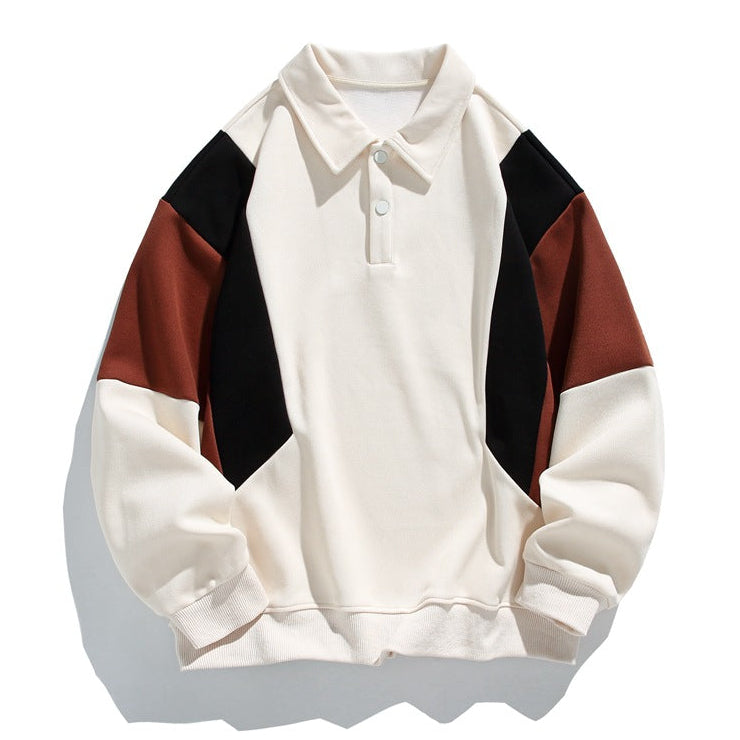 Men’s Long Sleeve Polo Sweatshirt with Contrast Panel Design