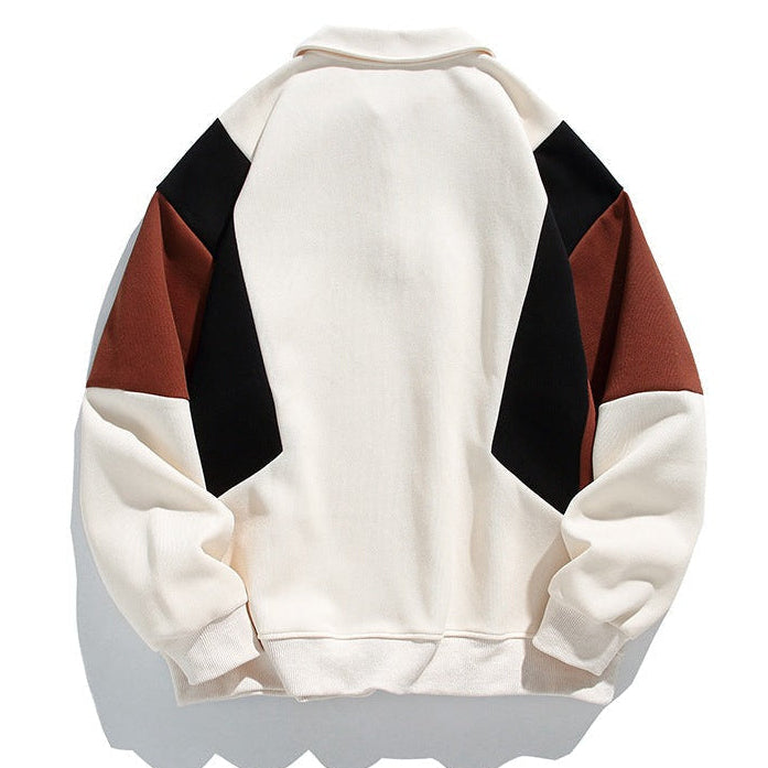 Men’s Long Sleeve Polo Sweatshirt with Contrast Panel Design