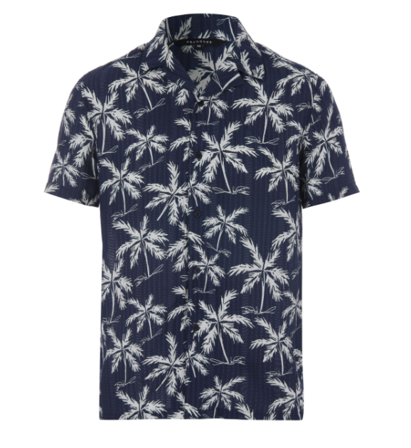 Men’s Palm Print Short Sleeve Button-Up Shirt