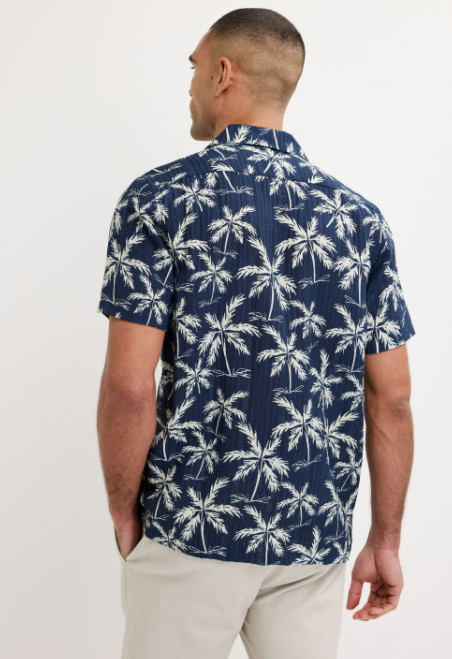 Men’s Palm Print Short Sleeve Button-Up Shirt