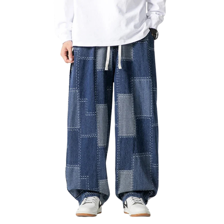 Men’s Patchwork Wide-Leg Pants with Drawstring Waist