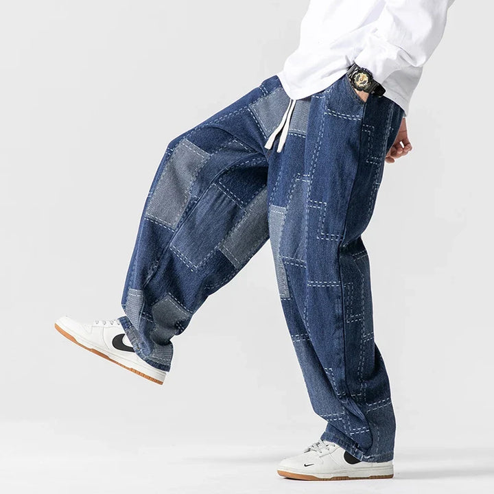 Men’s Patchwork Wide-Leg Pants with Drawstring Waist
