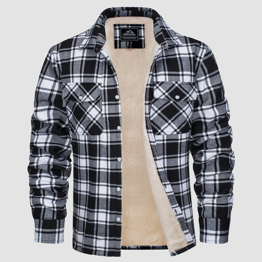 Men’s Plaid Fleece-Lined Button-Down Jacket
