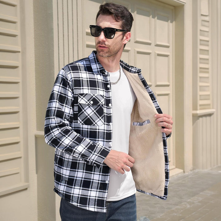 Men’s Plaid Fleece-Lined Button-Down Jacket