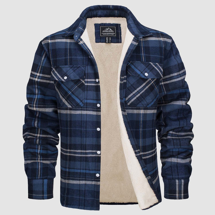 Men’s Plaid Fleece-Lined Button-Down Jacket