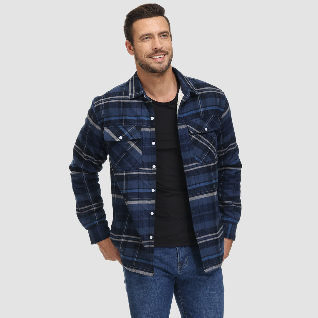 Men’s Plaid Fleece-Lined Button-Down Jacket