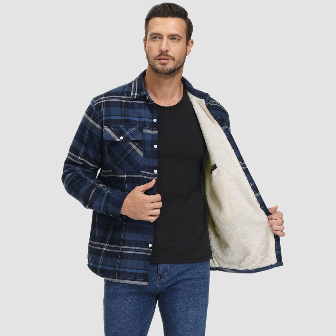 Men’s Plaid Fleece-Lined Button-Down Jacket