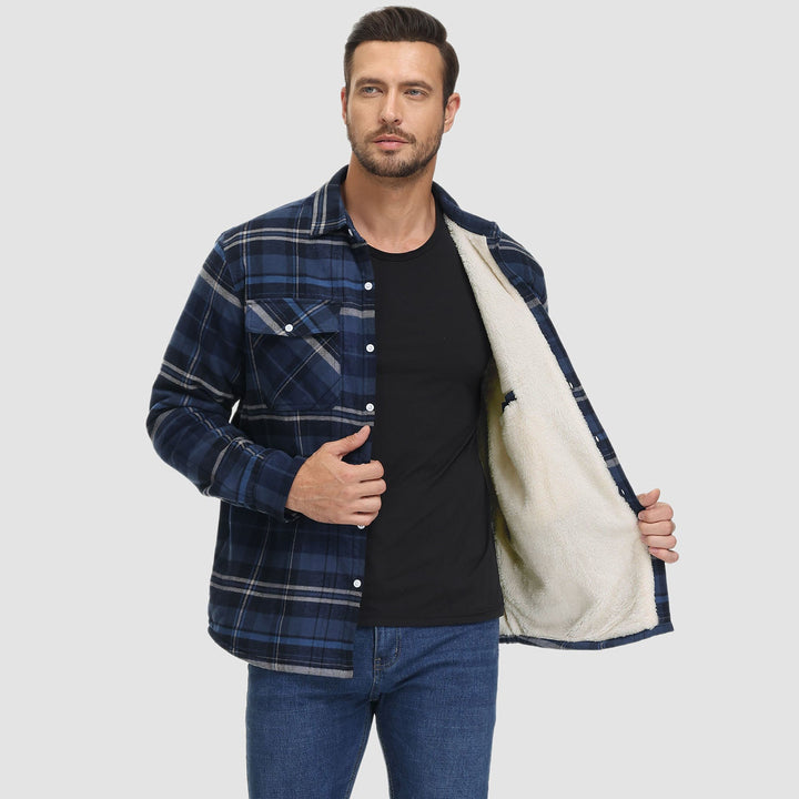 Men’s Plaid Fleece-Lined Button-Down Jacket