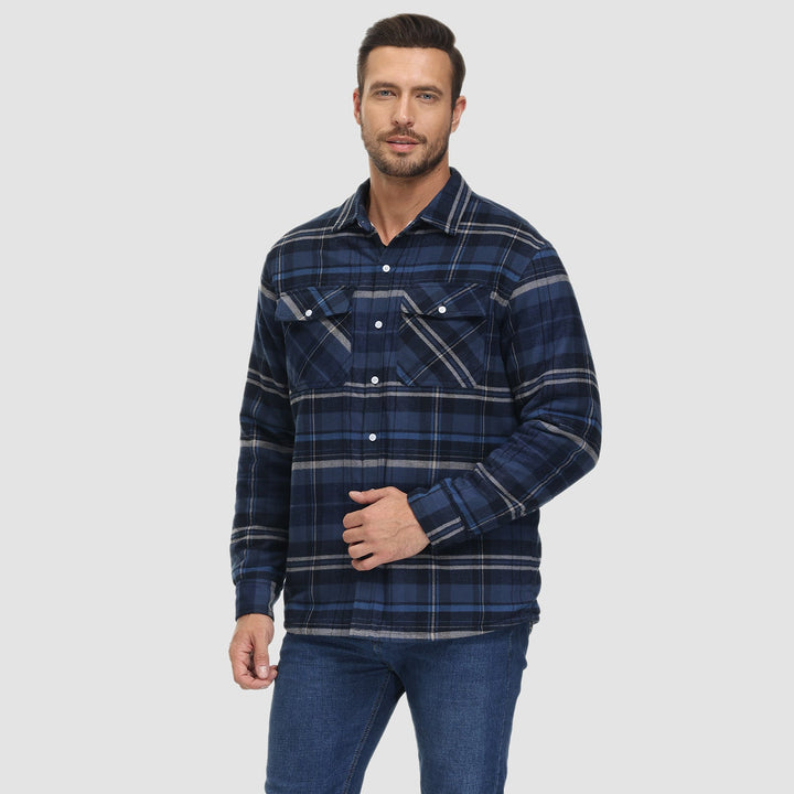 Men’s Plaid Fleece-Lined Button-Down Jacket