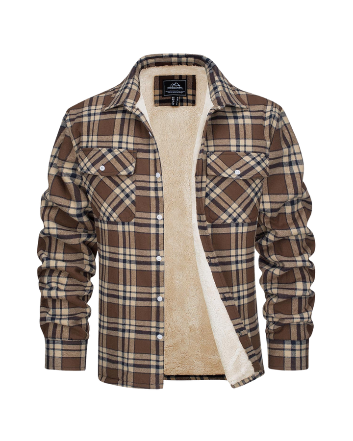 Men’s Plaid Fleece-Lined Button-Down Jacket
