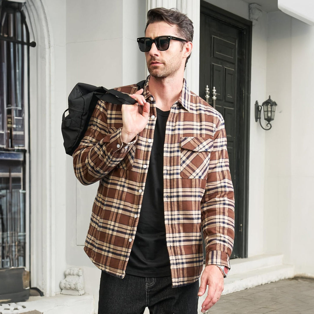 Men’s Plaid Fleece-Lined Button-Down Jacket