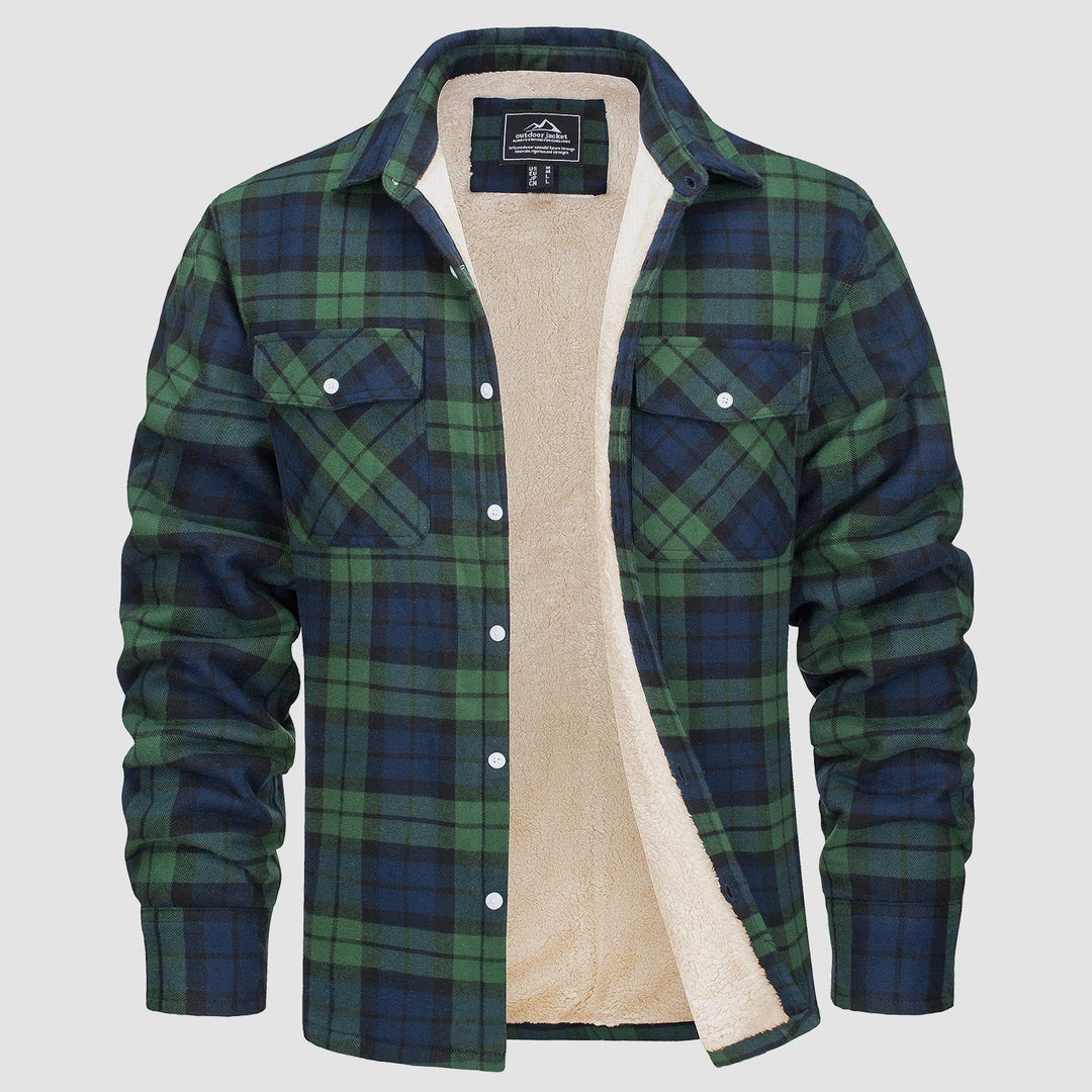 Men’s Plaid Fleece-Lined Button-Down Jacket
