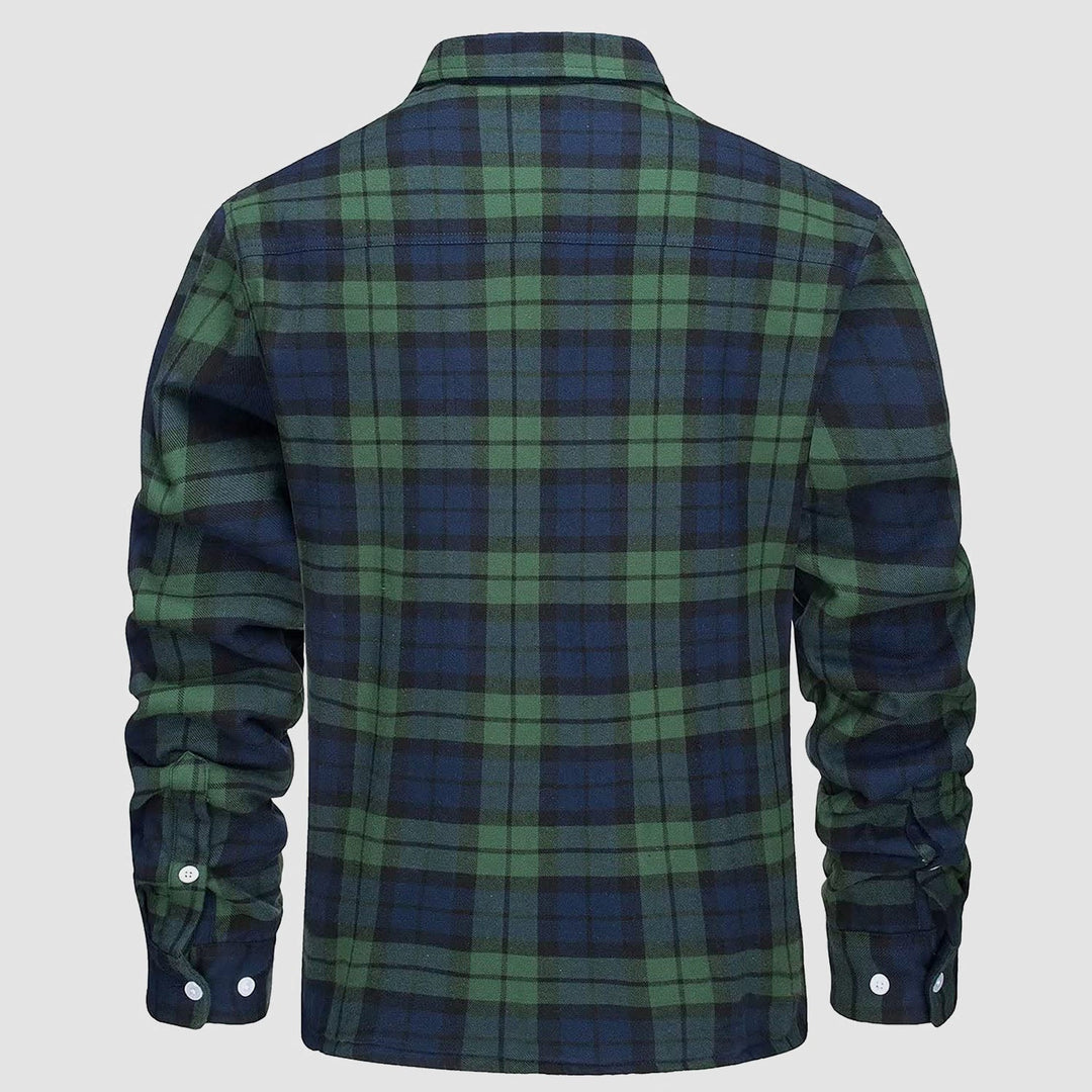Men’s Plaid Fleece-Lined Button-Down Jacket