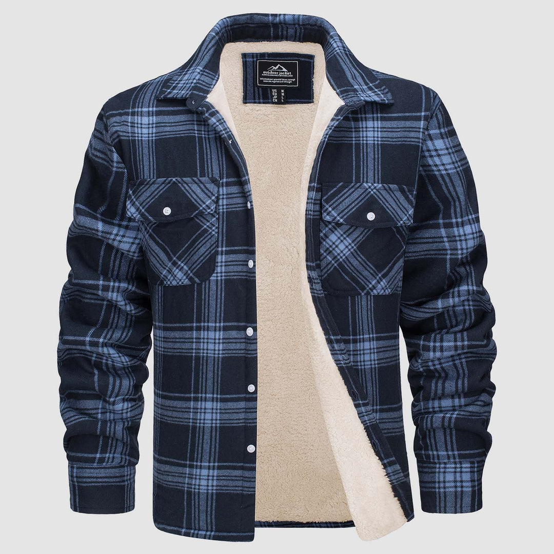Men’s Plaid Fleece-Lined Button-Down Jacket