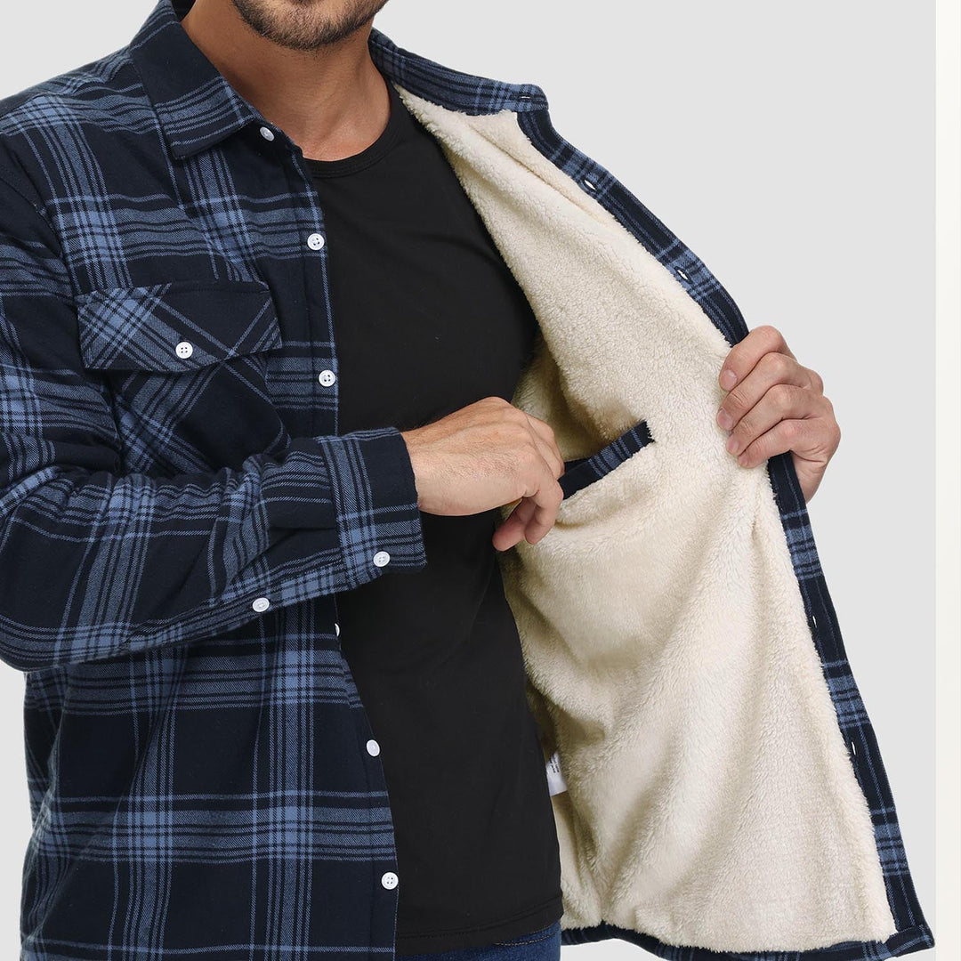 Men’s Plaid Fleece-Lined Button-Down Jacket