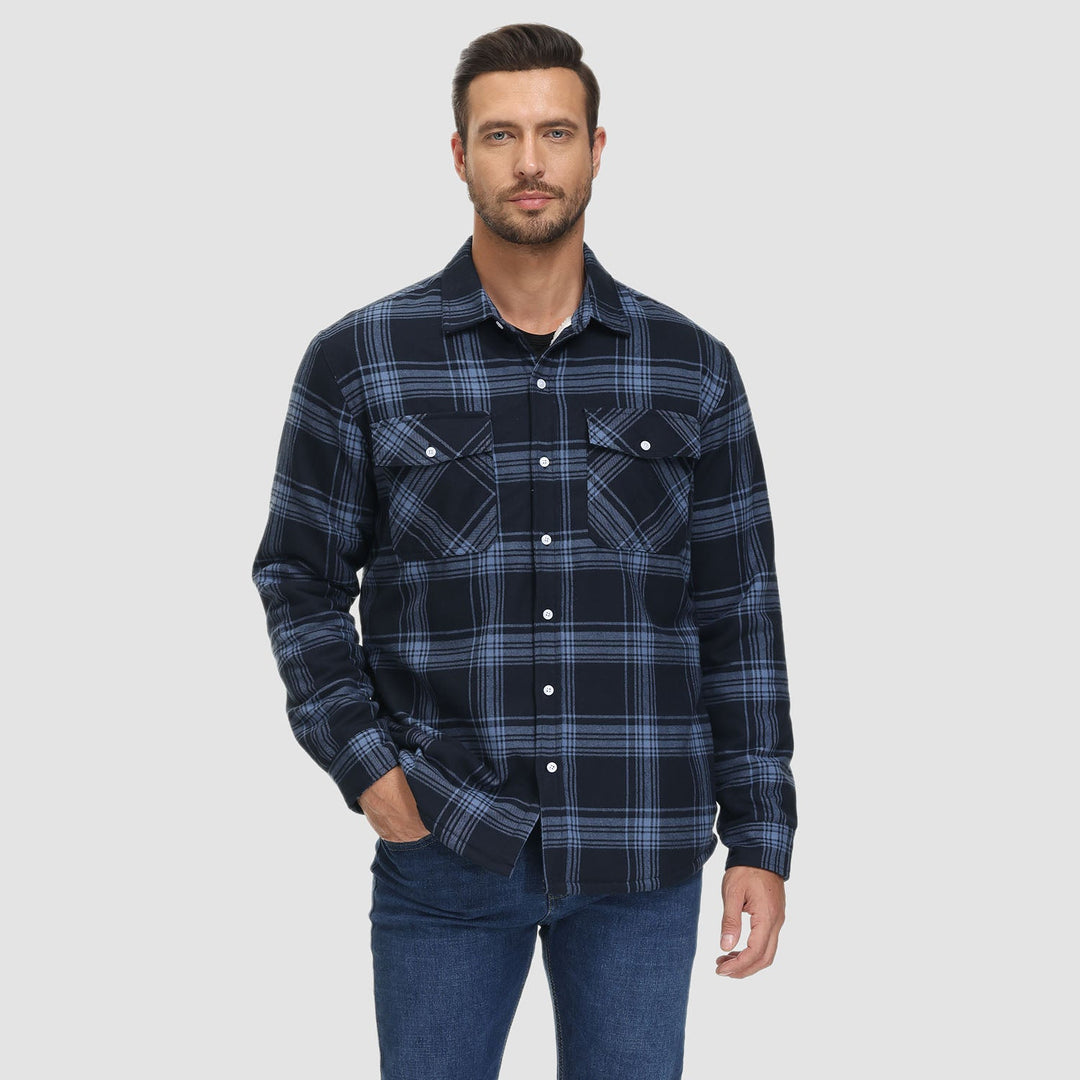 Men’s Plaid Fleece-Lined Button-Down Jacket