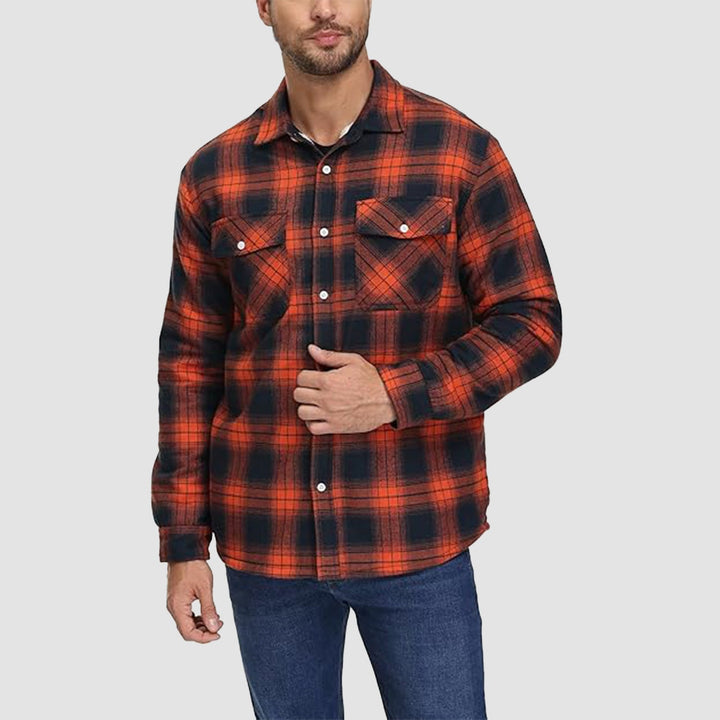 Men’s Plaid Fleece-Lined Button-Down Jacket