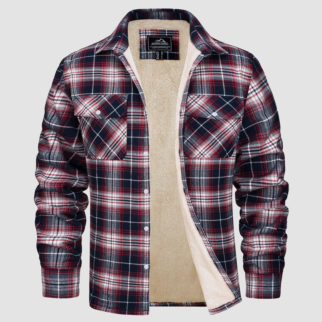 Men’s Plaid Fleece-Lined Button-Down Jacket