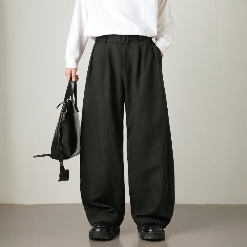Men’s Pleated Wide-Leg Pants with Waist Belt