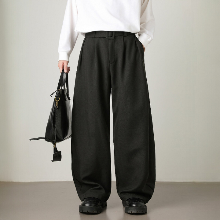 Men’s Pleated Wide-Leg Pants with Waist Belt