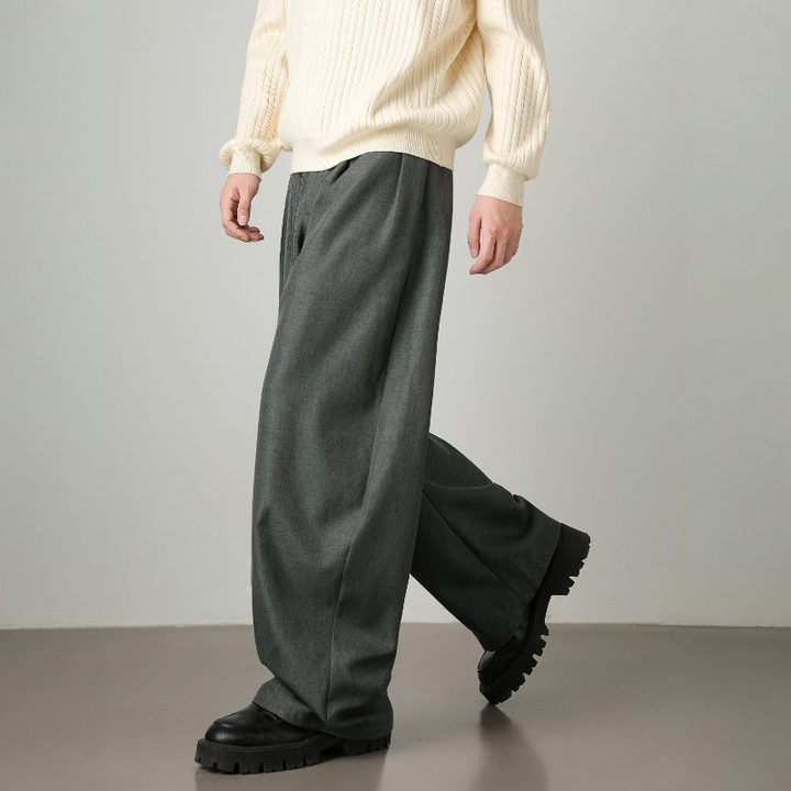 Men’s Pleated Wide-Leg Pants with Waist Belt