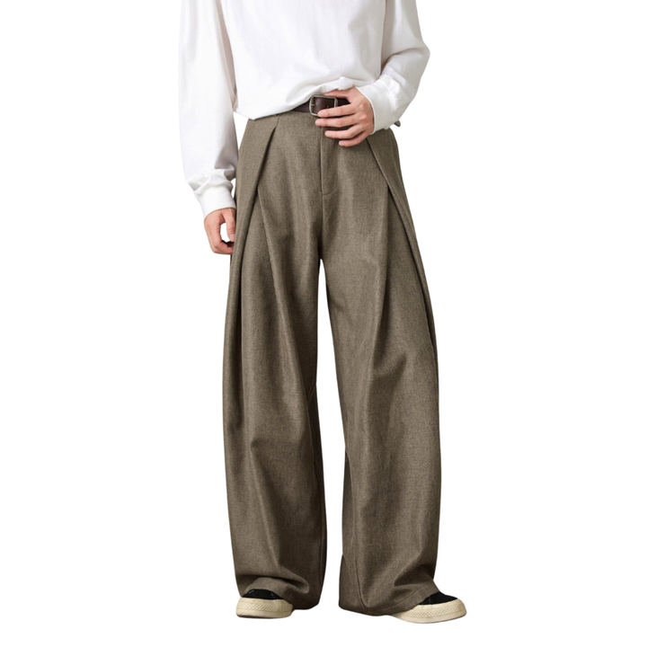 Men’s Pleated Wide-Leg Pants with Elastic Back Waistband
