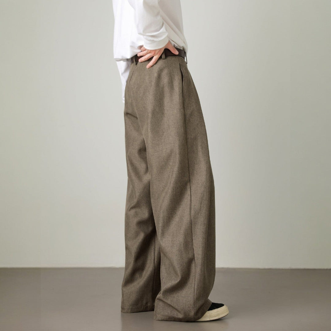 Men’s Pleated Wide-Leg Pants with Elastic Back Waistband