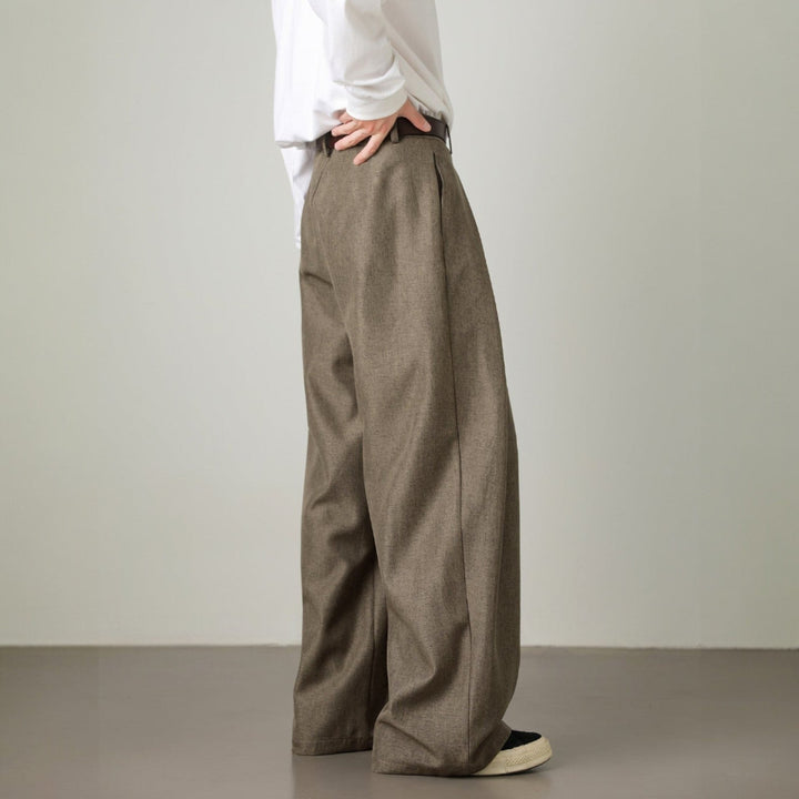 Men’s Pleated Wide-Leg Pants with Elastic Back Waistband