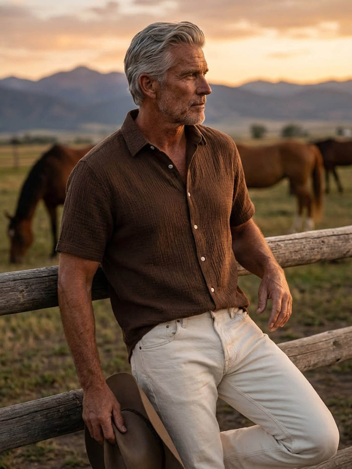Men’s Short Sleeve Textured Button-Up Shirt