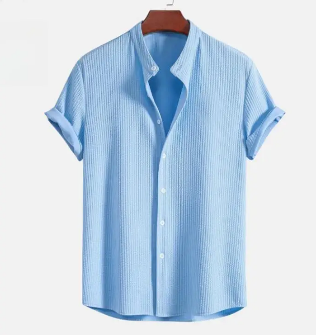 Men’s Short-Sleeve Shirt with Vertical Textured Surface