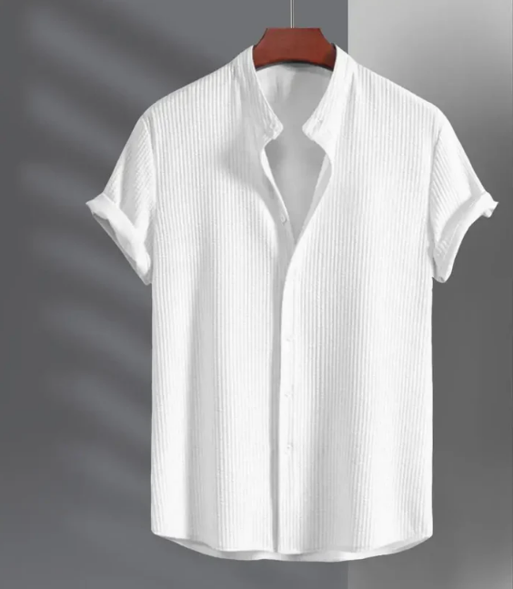 Men’s Short-Sleeve Shirt with Vertical Textured Surface