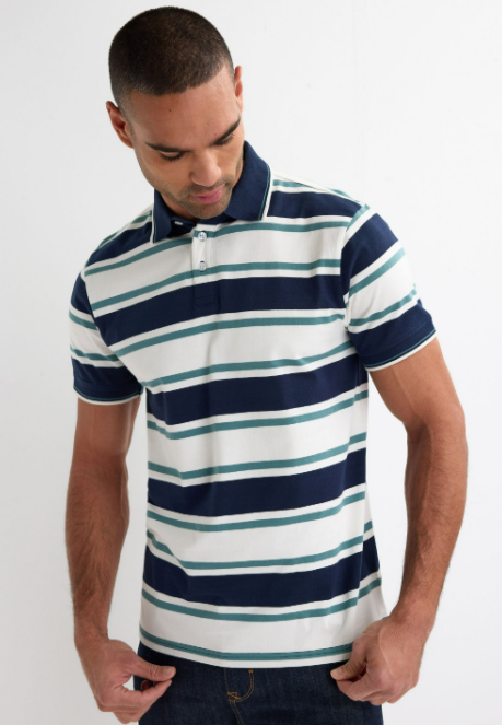 Men’s Striped Short Sleeve Polo Shirt With Button Placket