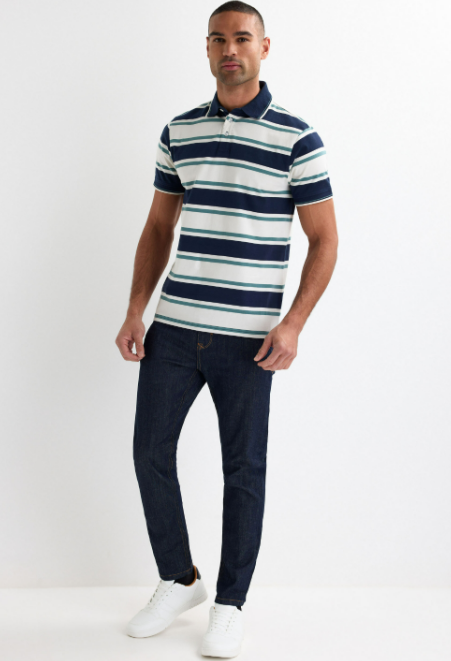 Men’s Striped Short Sleeve Polo Shirt With Button Placket