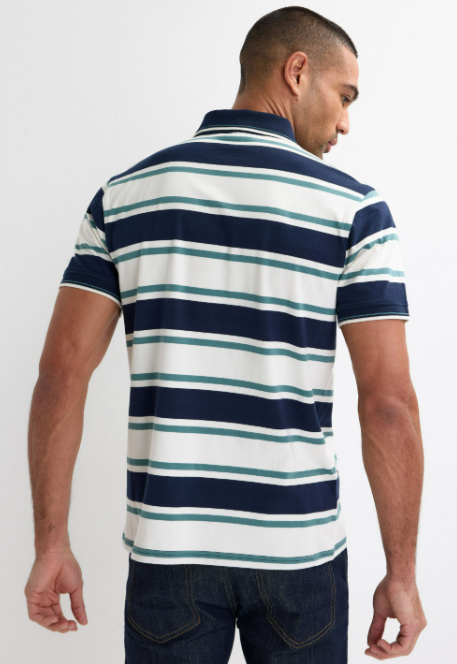 Men’s Striped Short Sleeve Polo Shirt With Button Placket