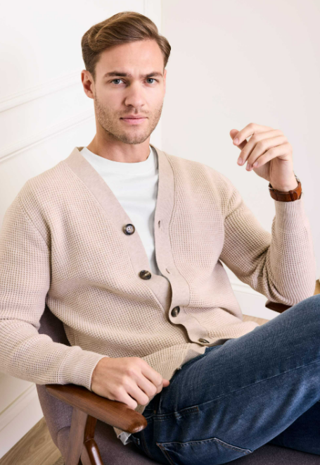 Men’s Textured Knit Cardigan With Button Front