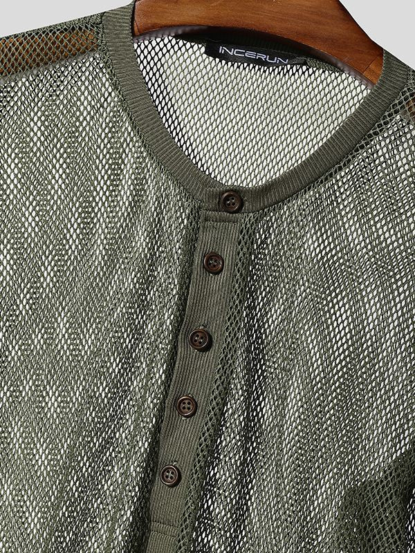 Men’s Textured Long Sleeve Henley Shirt