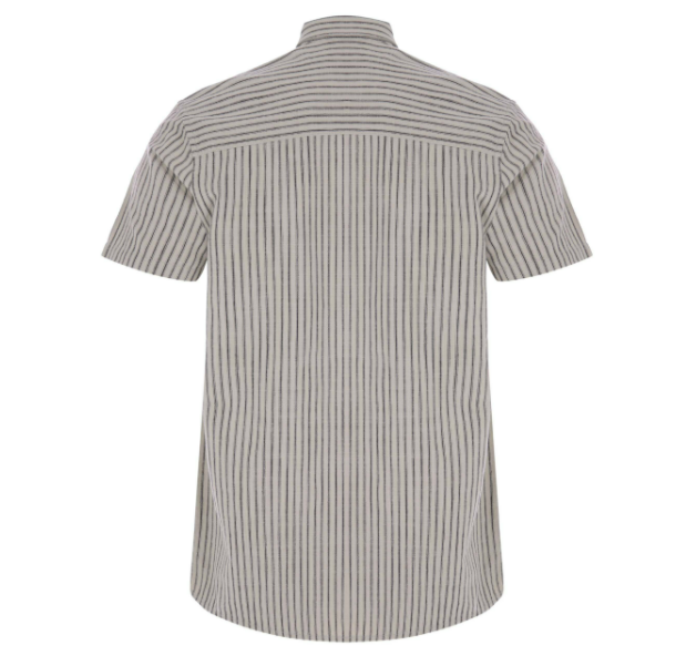 Men’s Vertical Stripe Short Sleeve Button-Up Shirt With Dual Chest Pockets