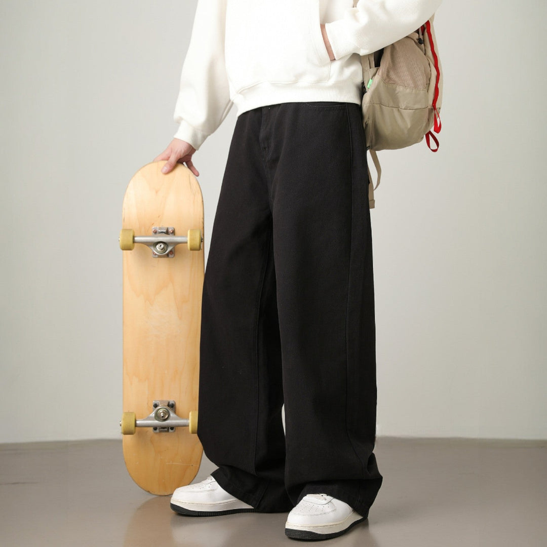 Men’s Wide-Leg Pants with Elastic Back Waistband and Belt Loops