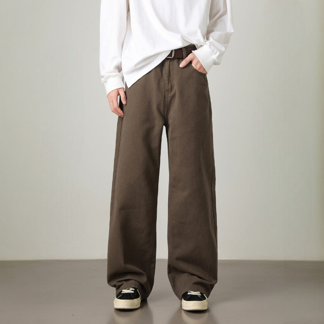 Men’s Wide-Leg Pants with Elastic Back Waistband and Belt Loops
