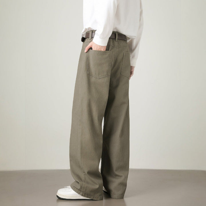 Men’s Wide-Leg Pants with Elastic Back Waistband and Belt Loops
