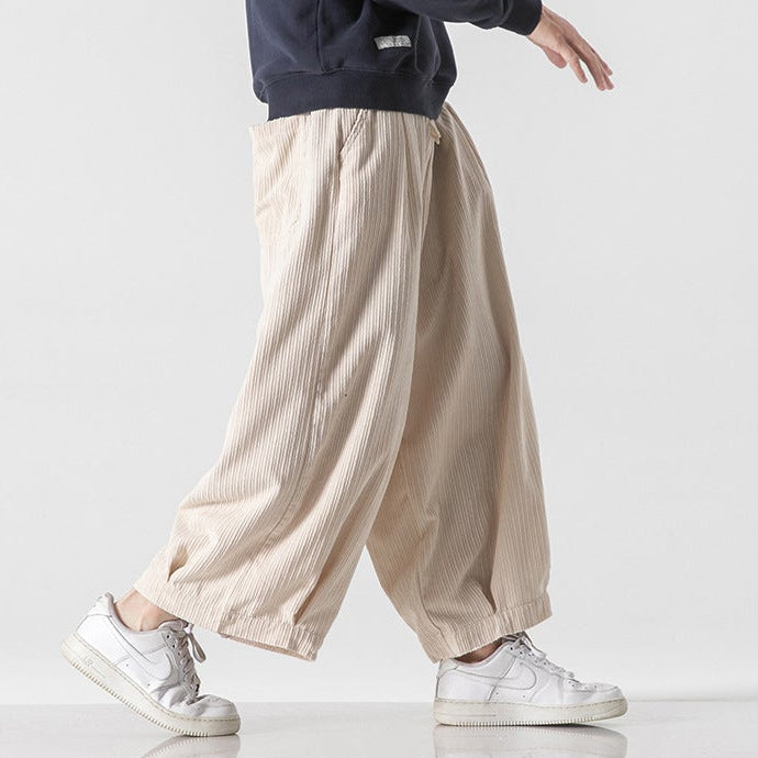 Men’s Wide-Leg Ribbed Pants with Elastic Drawstring Waist